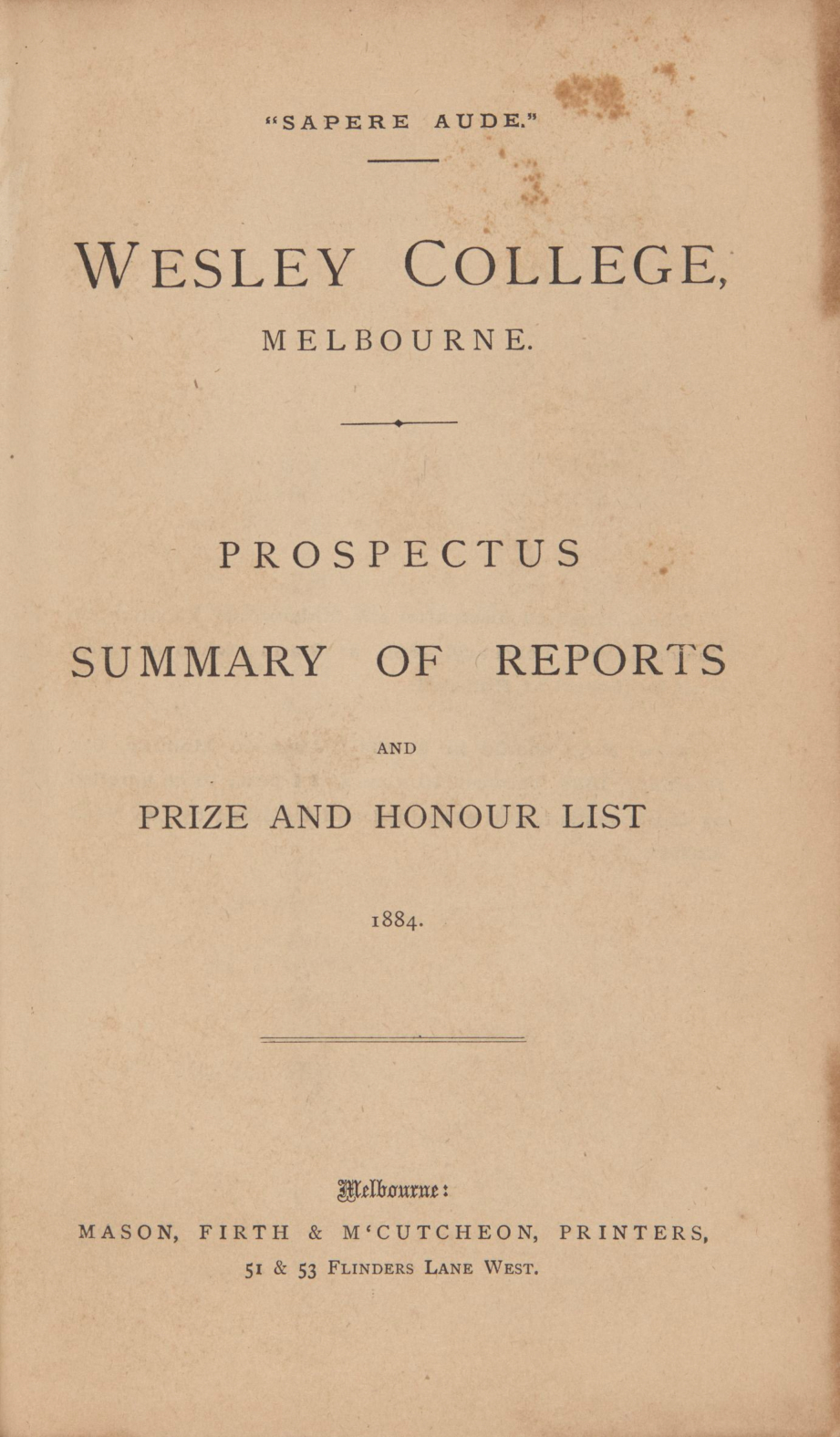 Prospectus 1884
