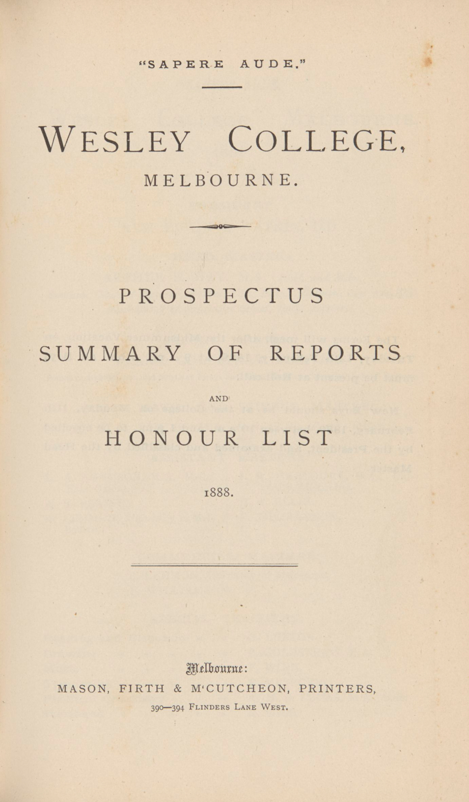 Prospectus 1888