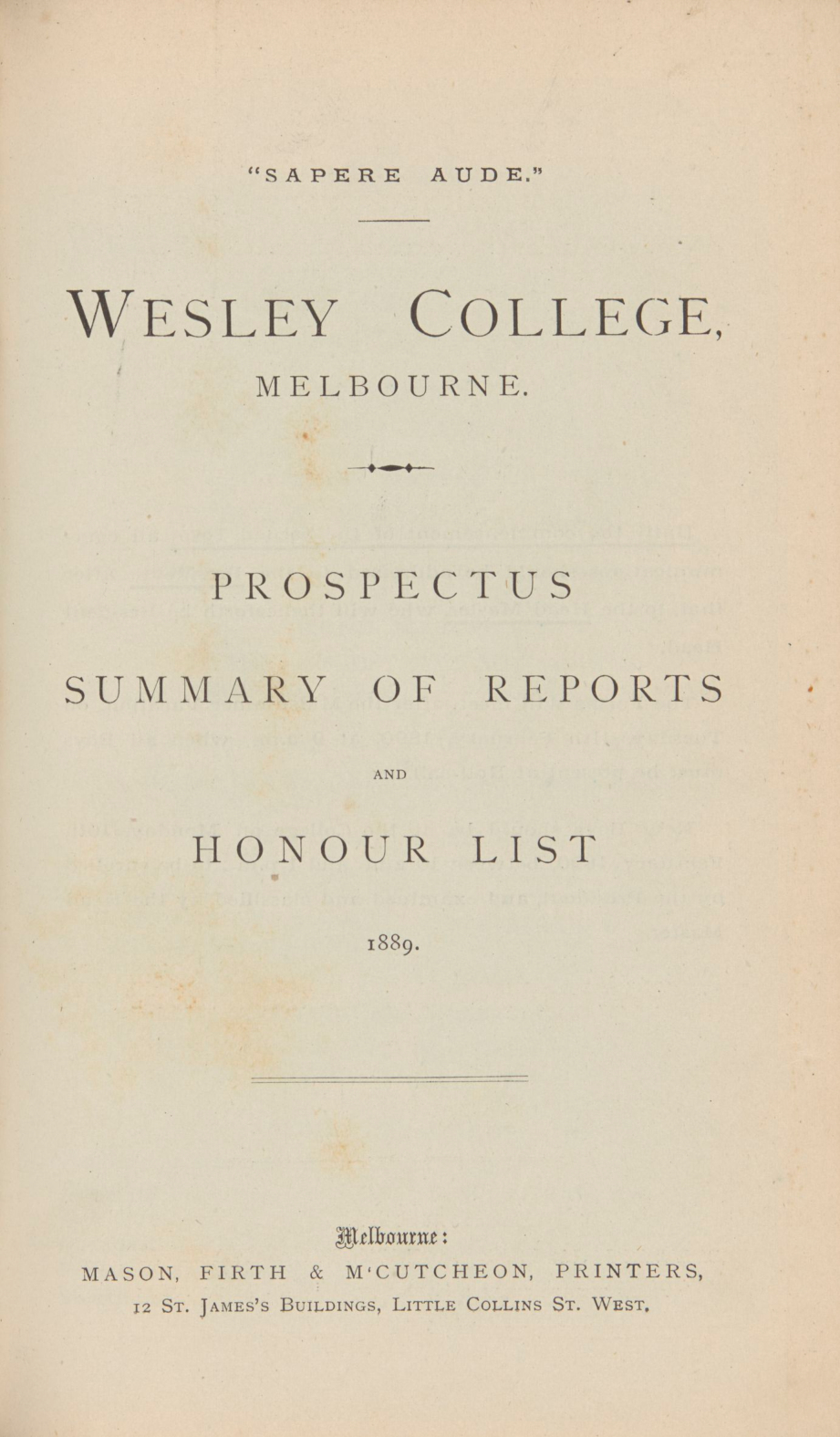 Prospectus 1889