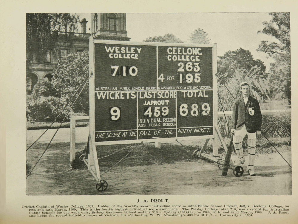 J. A. Prout  1909 "At the fall of the ninth wicket"