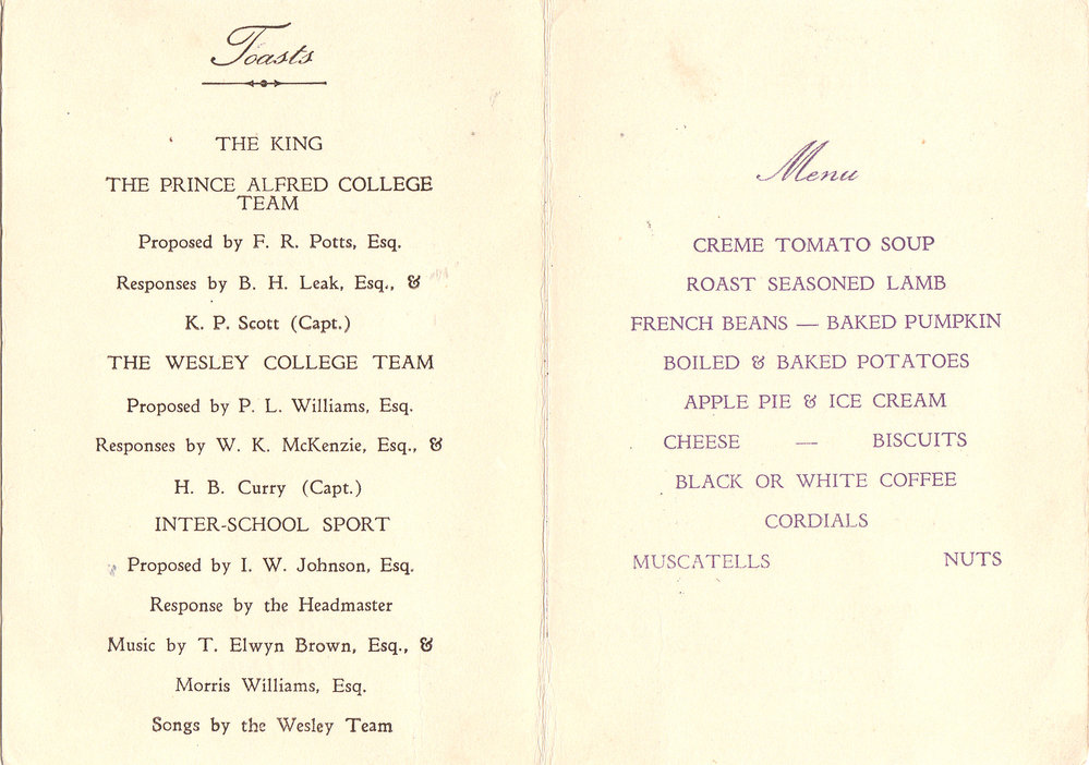 Dinner Prince Alfred College &amp; Wesley Football Teams