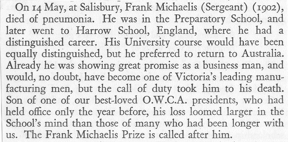 Leaving Book Award - Frank Michaelis - Citation