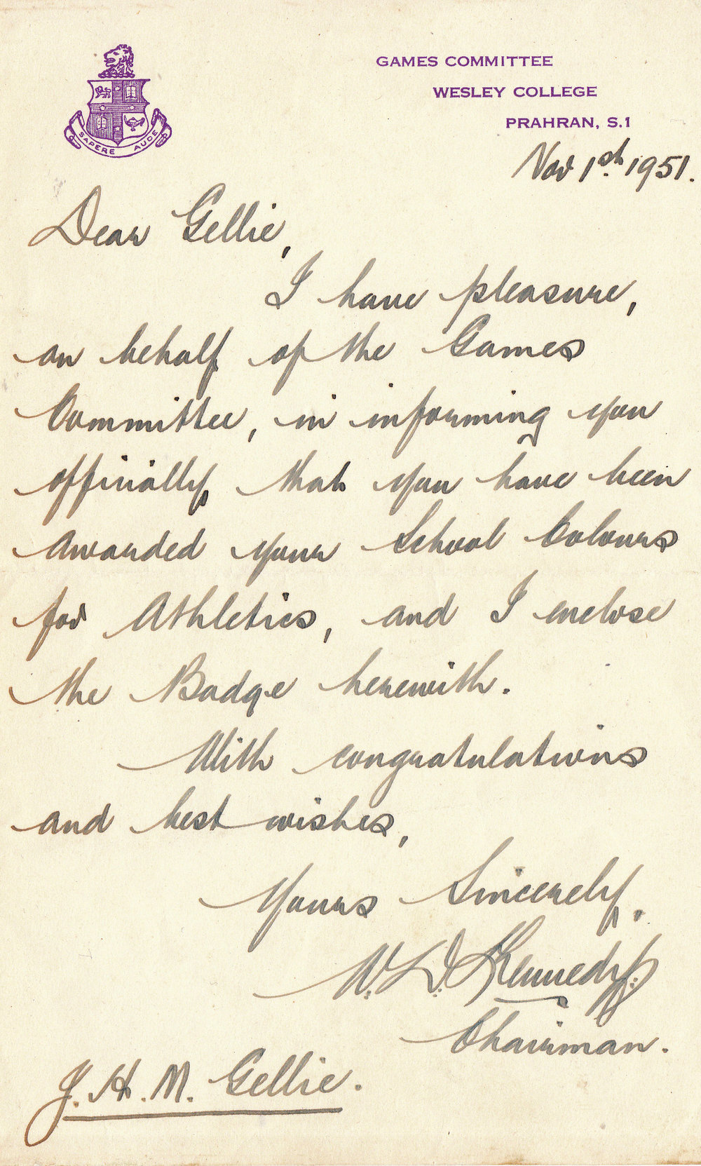 Athletics School Colours - J.Gellie