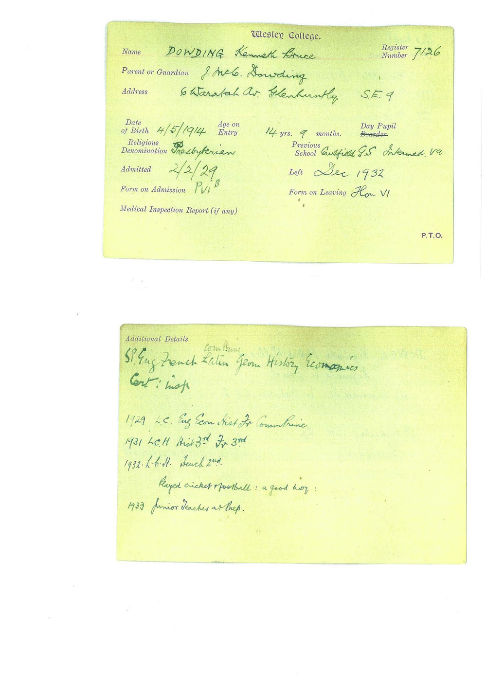 Bruce Dowding Index card