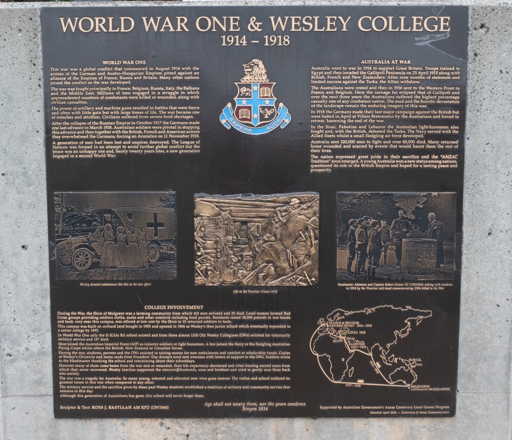 Plaque commemorating World War I
