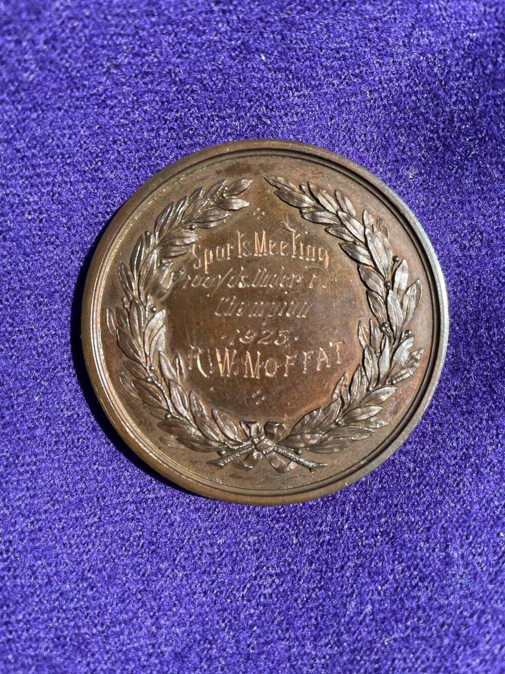 Moffat RW Under 15 100 yards Sports Meeting Champion 1925 medal