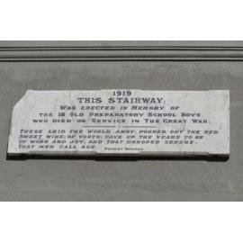 Memorial plaque for the Prep School stairs