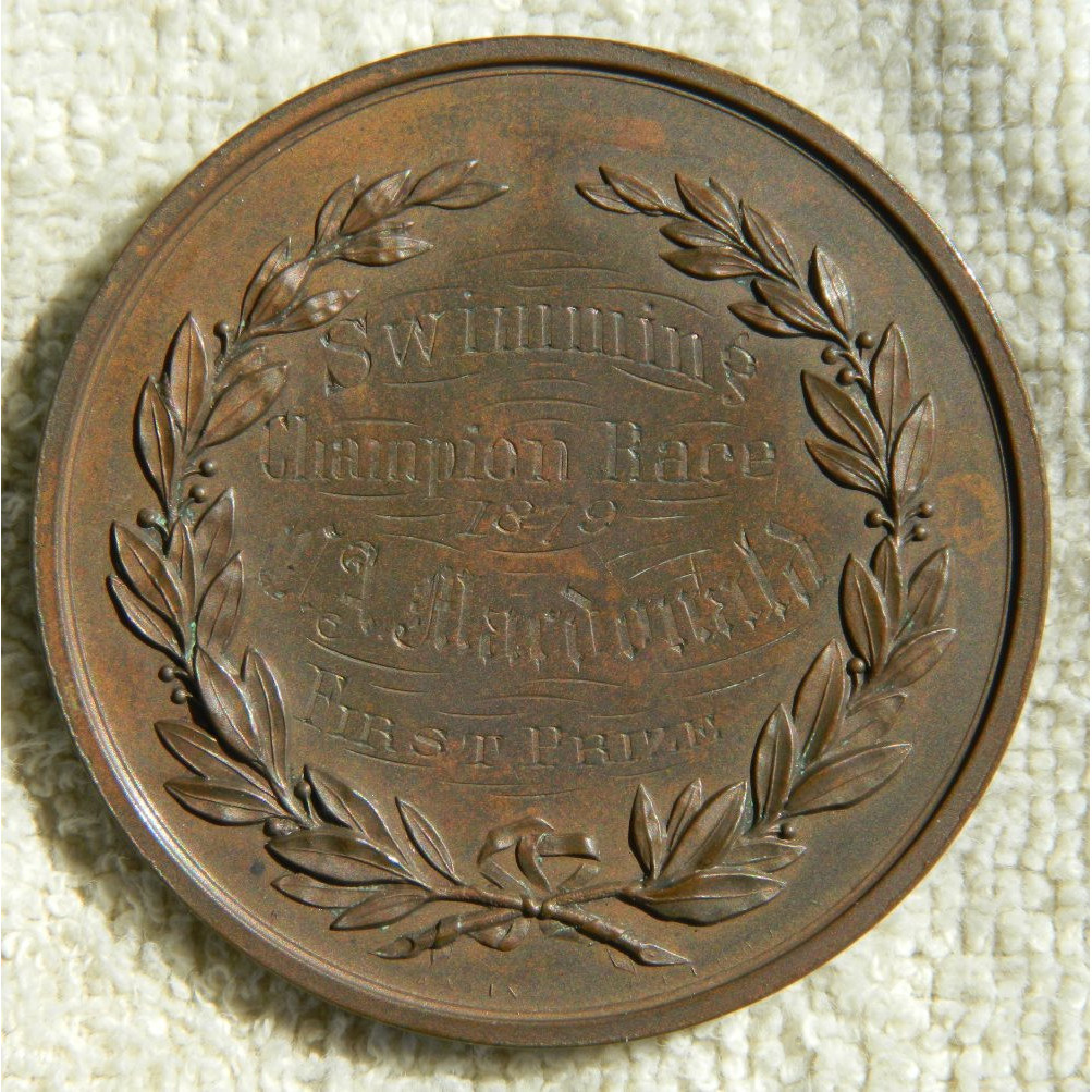 MacDonald CA, Swimming medal 1879 Champion