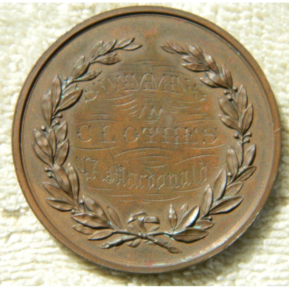 Swimming medal,  1879 swimming in clothes CA MacDonald