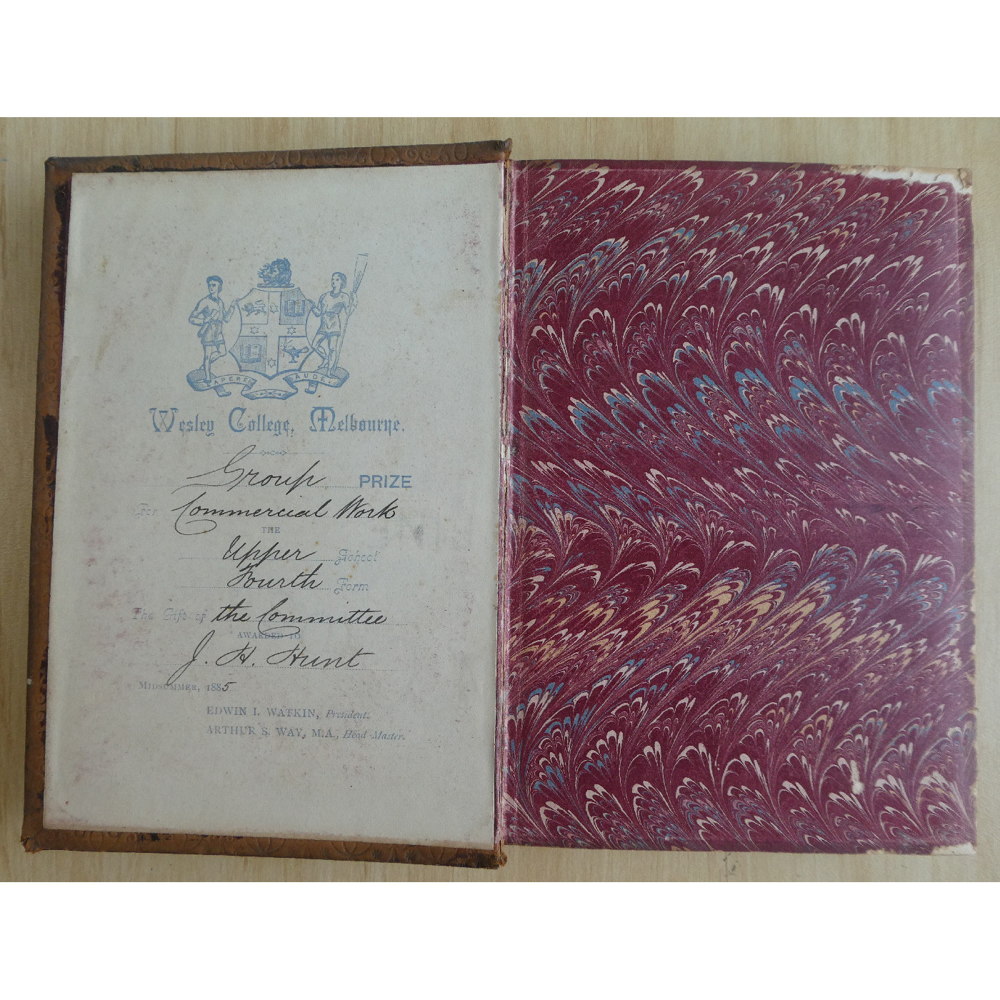 Prize book 1885 Hunt, JH