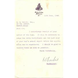MacNeil's Enrolment Letter