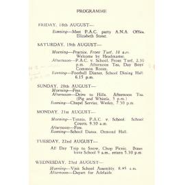 Prince Alfred College Visit - Program