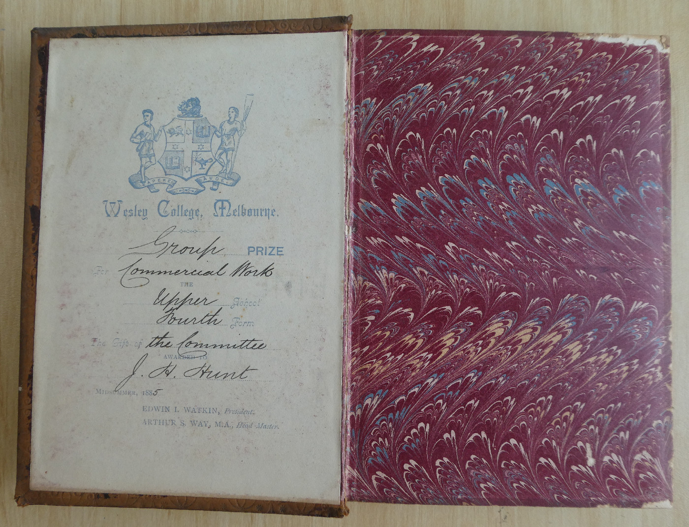 Prize book 1885 Hunt, JH